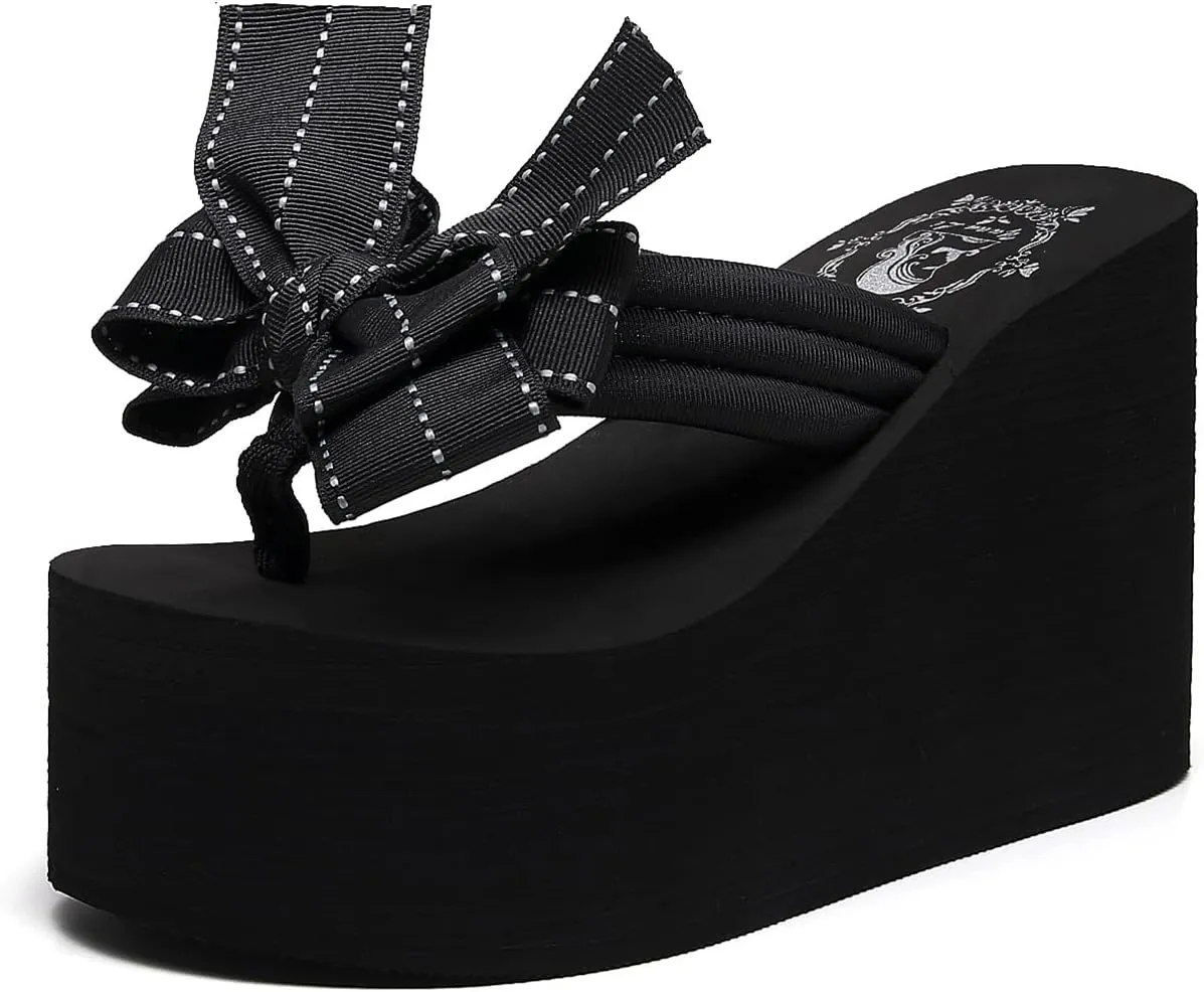 Womens Platform Wedge Flip Flops Chunky High Heel Sandals Summer Beach Thong Heeled Sandal Slippers for Women