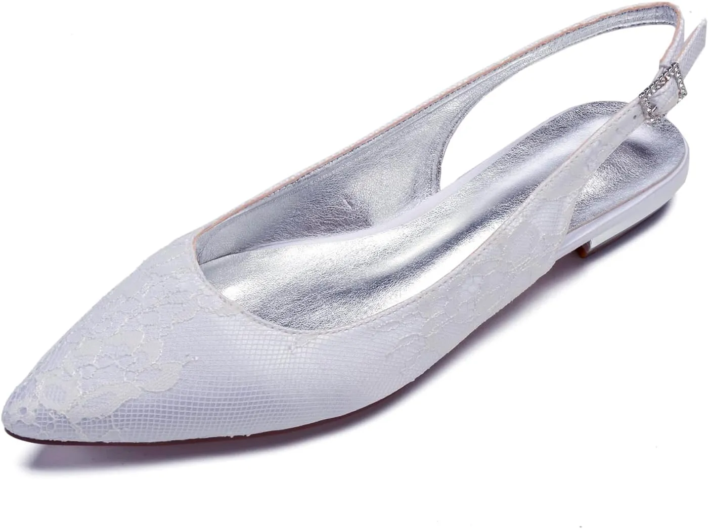 Women's Pointed Lace Slingback Low Heel Bridal Pumps Closed Toe Flats Evening Prom Party Dress Shoes