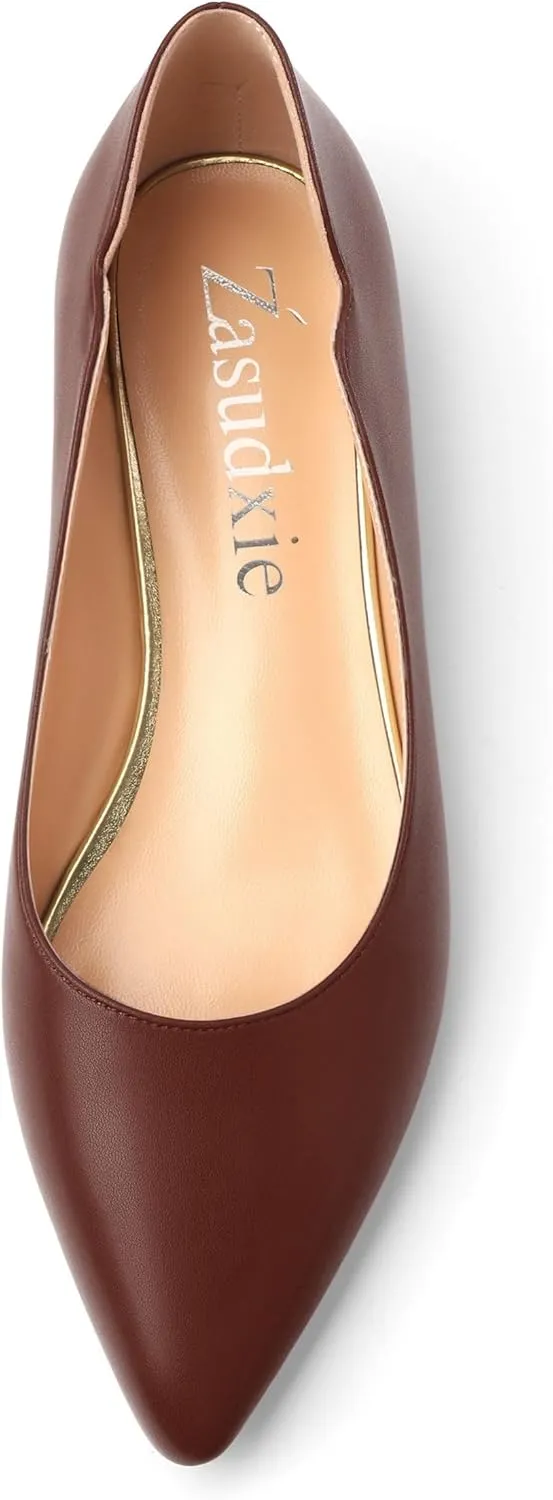 Women's Pointed Toe Ballet Flats Casual Low Heel Pumps V-Shaped Notches Slip On Comfort Dress Party Office Shoes for Women