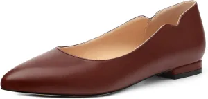 Women's Pointed Toe Ballet Flats Casual Low Heel Pumps V-Shaped Notches Slip On Comfort Dress Party Office Shoes for Women