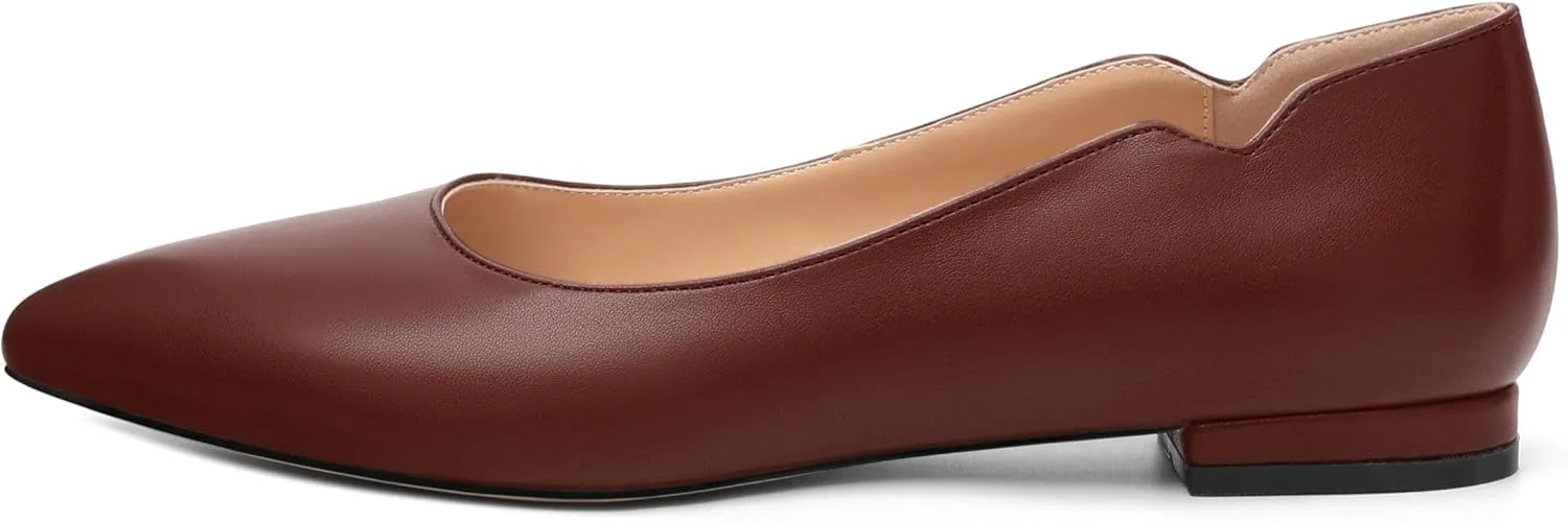 Women's Pointed Toe Ballet Flats Casual Low Heel Pumps V-Shaped Notches Slip On Comfort Dress Party Office Shoes for Women