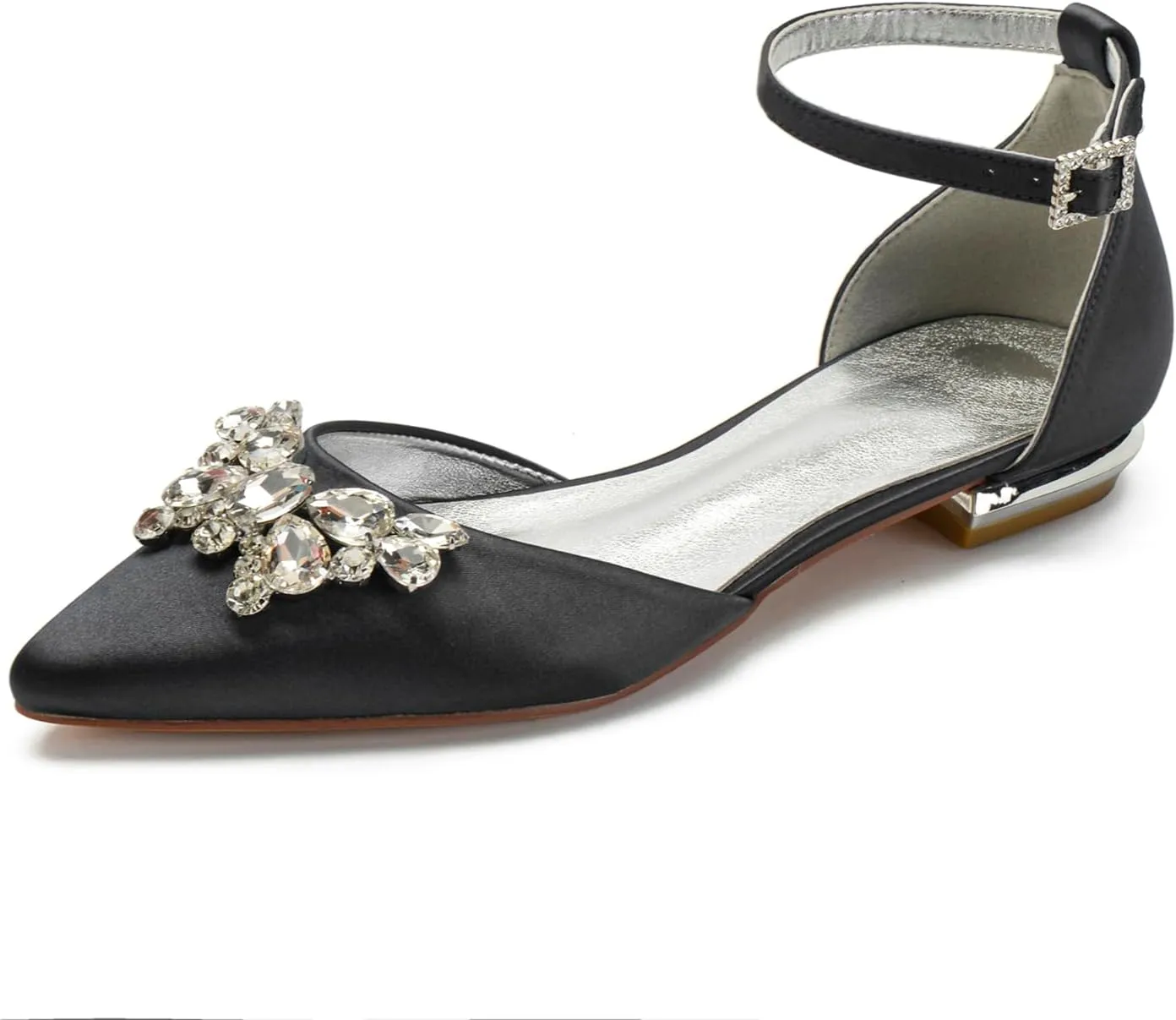 Women's Pointed Toe Satin Wedding Shoes for Bride Flats Comfortable Rhinestones Bridal Flats Evening Prom Party Dress Shoes Pumps