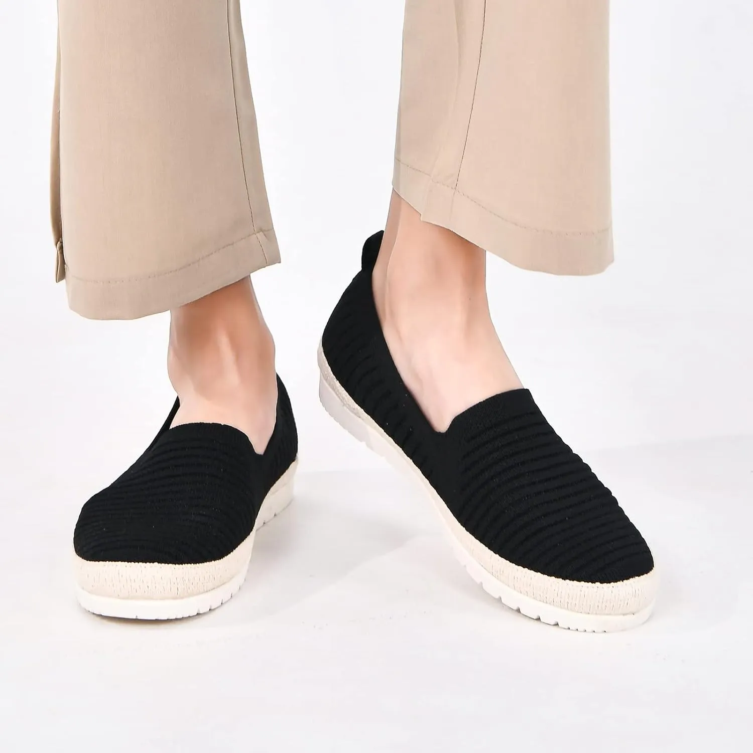 Women's Slip on Loafer Shoes Casual Walking Shoes Comfortable Knit Hands Free Slip ins Sneakers with Arch Support Fashion Work Nurse Flats