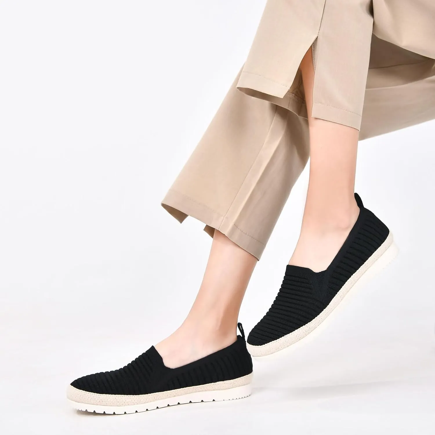 Women's Slip on Loafer Shoes Casual Walking Shoes Comfortable Knit Hands Free Slip ins Sneakers with Arch Support Fashion Work Nurse Flats