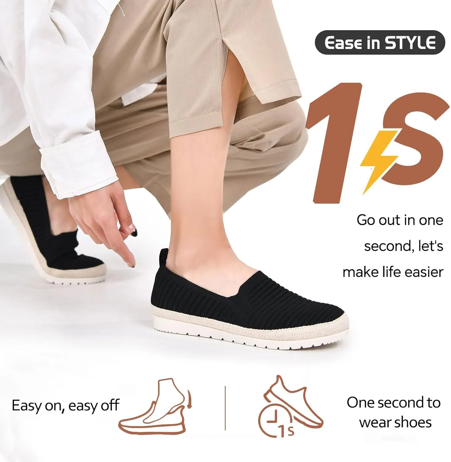 Women's Slip on Loafer Shoes Casual Walking Shoes Comfortable Knit Hands Free Slip ins Sneakers with Arch Support Fashion Work Nurse Flats