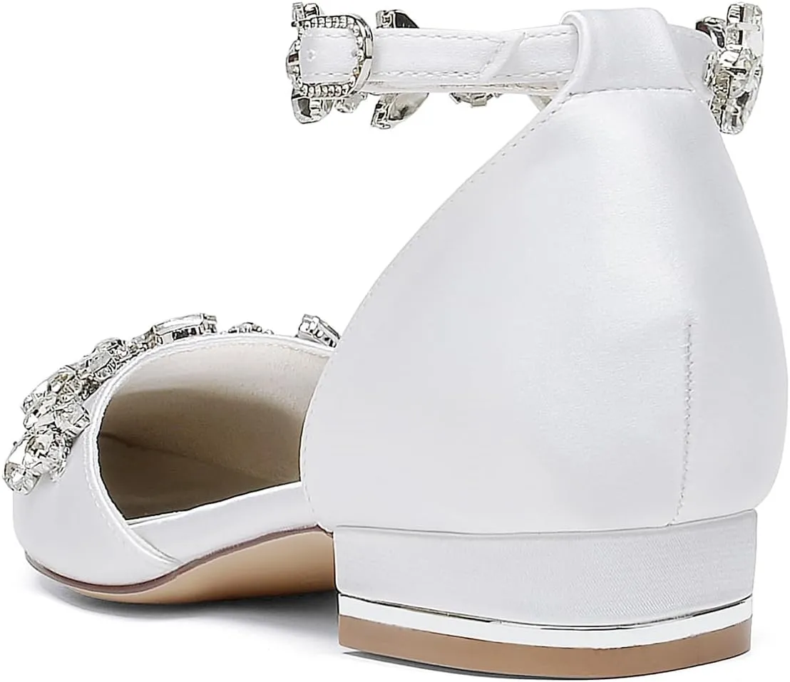Women's Wedding Shoes for Bride Bridal Flats Pointed Closed Toe Rhinestones Dressy Dressy Flat Shoes for Prom