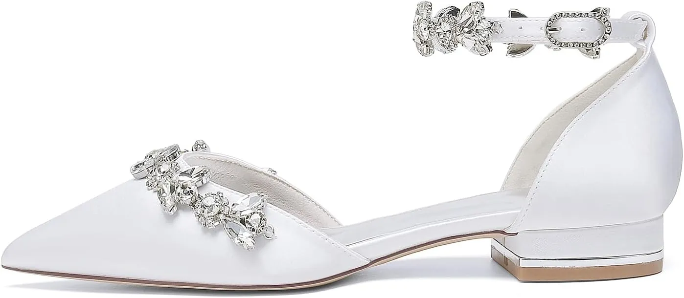 Women's Wedding Shoes for Bride Bridal Flats Pointed Closed Toe Rhinestones Dressy Dressy Flat Shoes for Prom