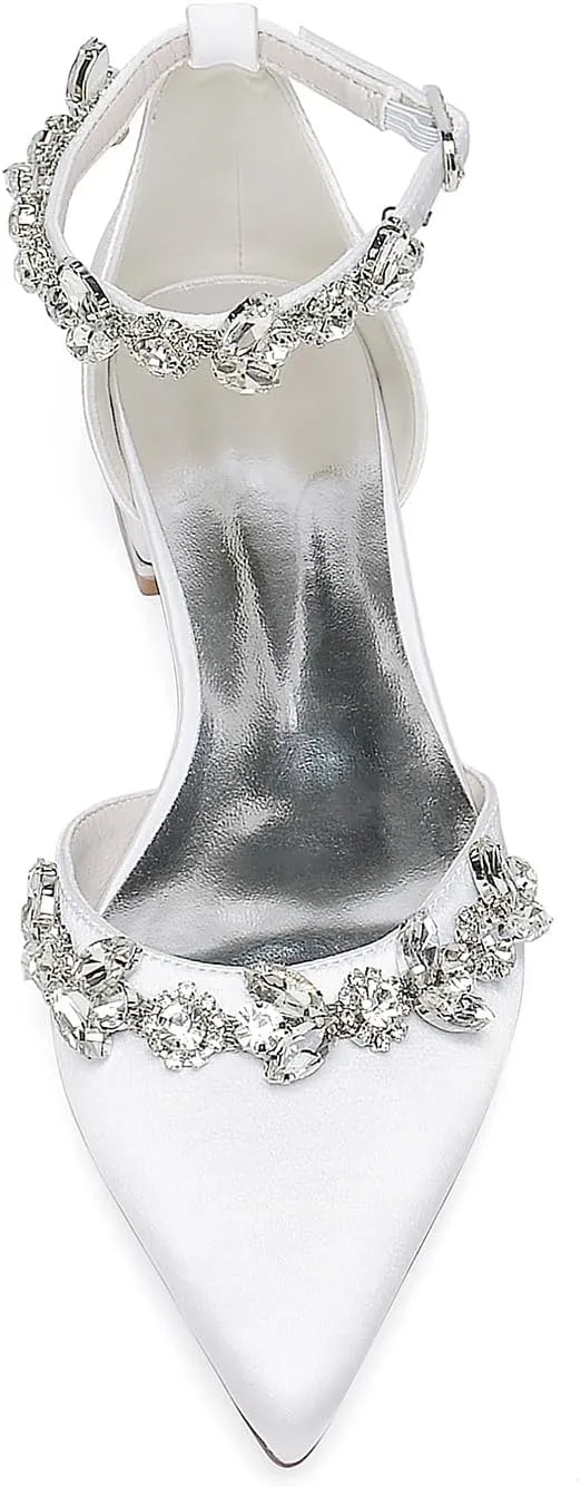 Women's Wedding Shoes for Bride Bridal Flats Pointed Closed Toe Rhinestones Dressy Dressy Flat Shoes for Prom