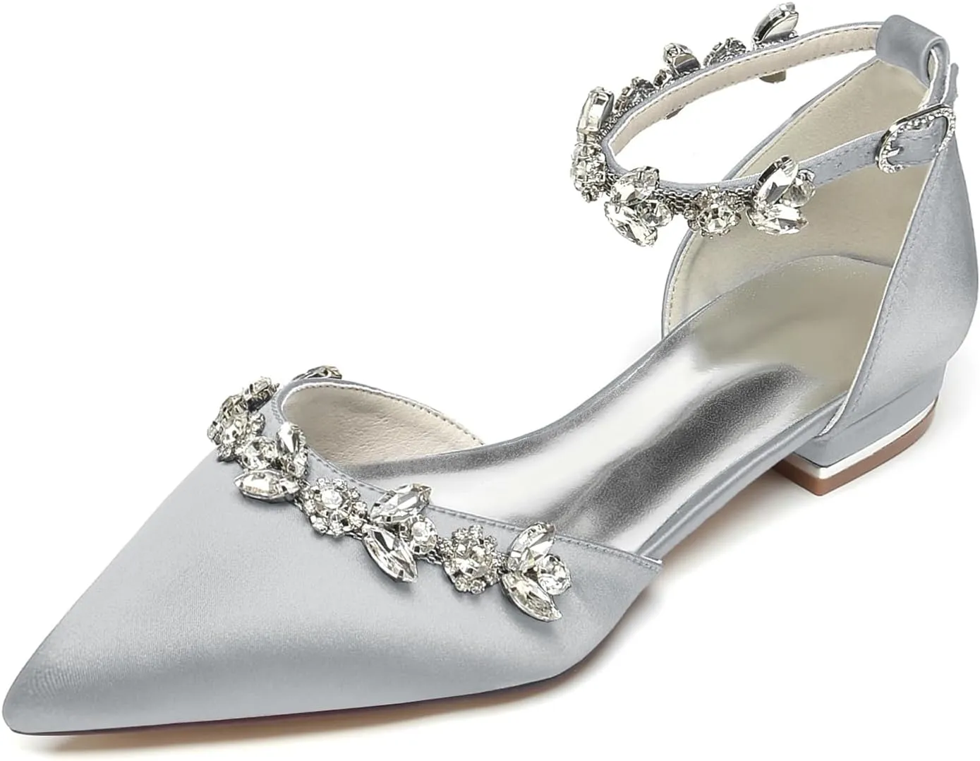 Women's Wedding Shoes for Bride Bridal Flats Pointed Closed Toe Rhinestones Dressy Dressy Flat Shoes for Prom