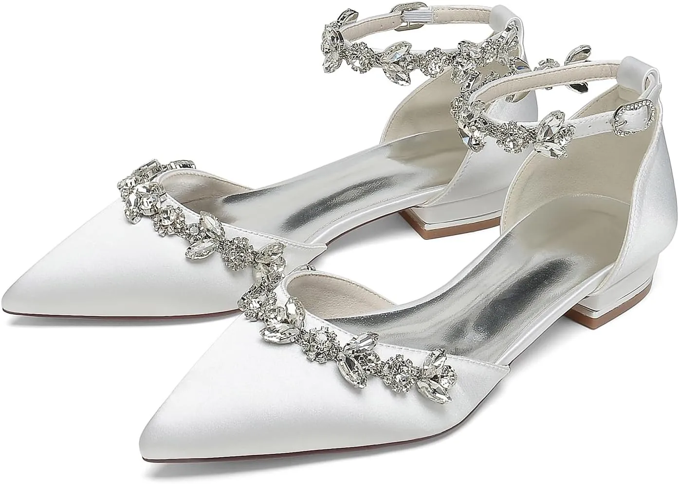 Women's Wedding Shoes for Bride Bridal Flats Pointed Closed Toe Rhinestones Dressy Dressy Flat Shoes for Prom