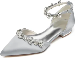 Women's Wedding Shoes for Bride Bridal Flats Pointed Closed Toe Rhinestones Dressy Dressy Flat Shoes for Prom