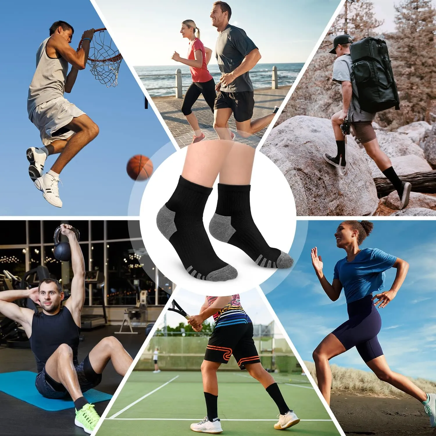yeuG Ankle Compression Socks Women and Men 5 Pairs - Circulation Arch Support Copper Plantar Fasciitis Running Socks