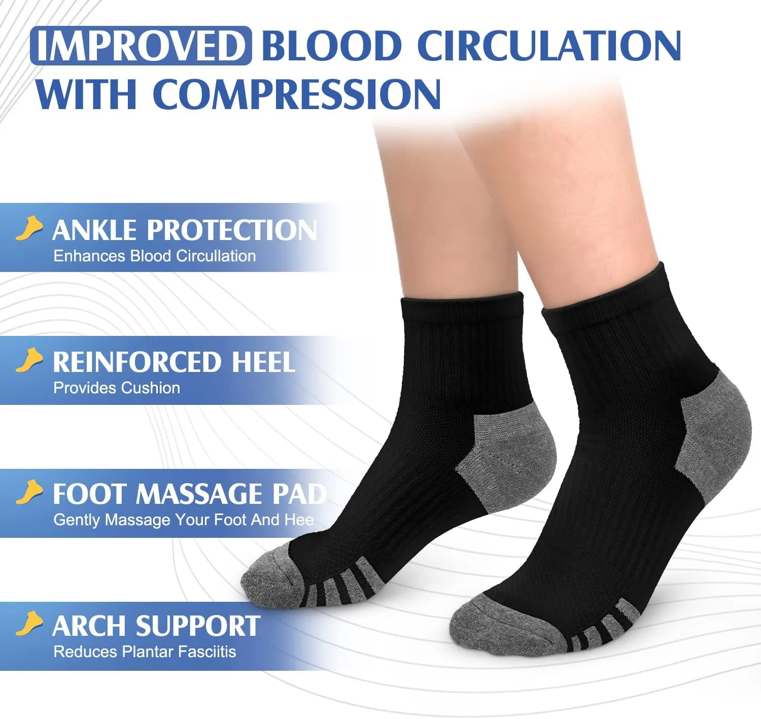 yeuG Ankle Compression Socks Women and Men 5 Pairs - Circulation Arch Support Copper Plantar Fasciitis Running Socks
