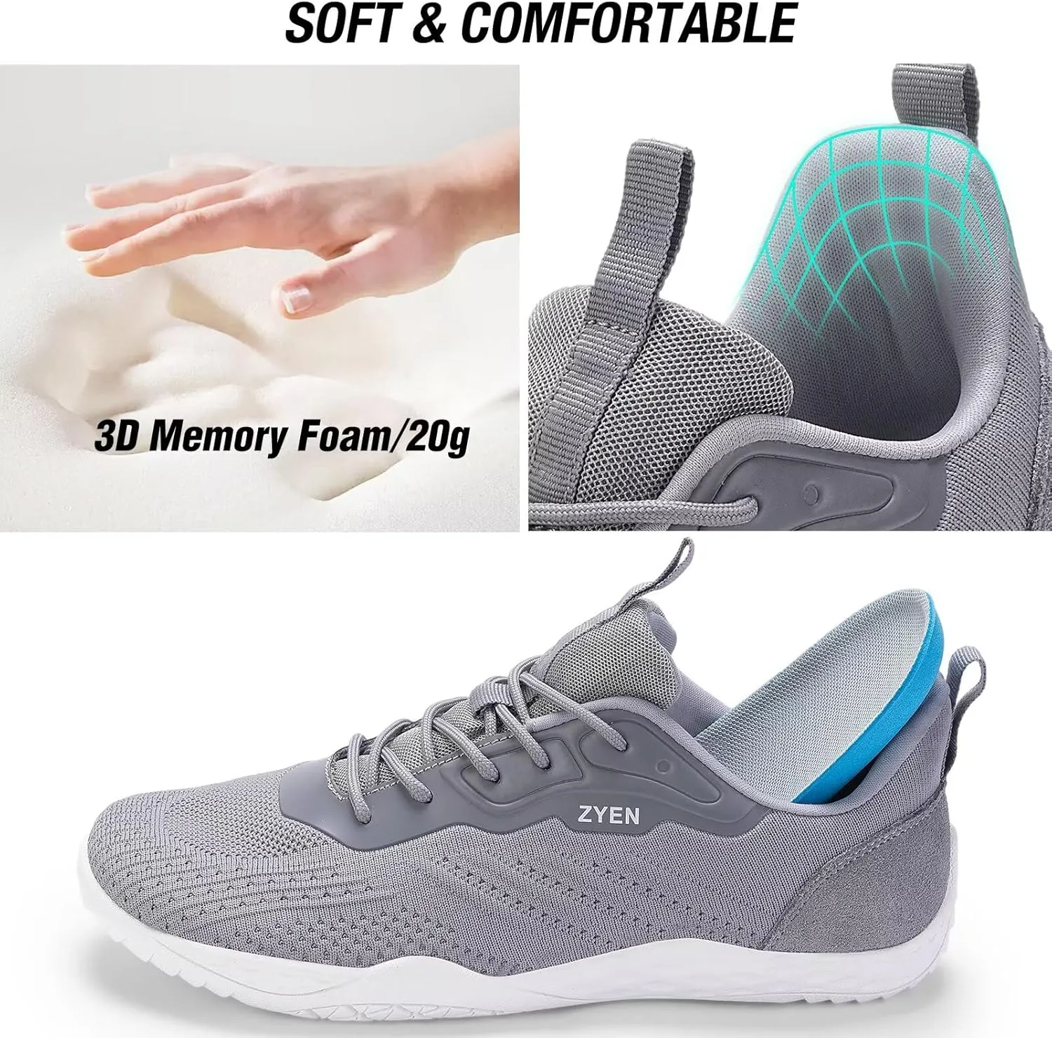 ZYEN Mens Barefoot Shoes Wide Toe Box Trail Running Sneakers Zero Drop Non-Slip Extra Wide Width Walking Shoes Minimalist Wrestling Sneakers Gym Trainer 6.5-13